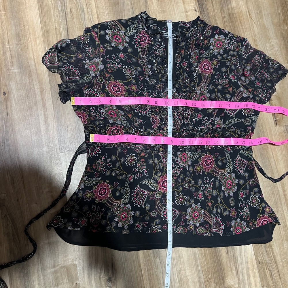 New York & Company Silk Babydoll Floral Paisley Beaded Peplum Blouse Boho Top XL - Picture 6 of 7